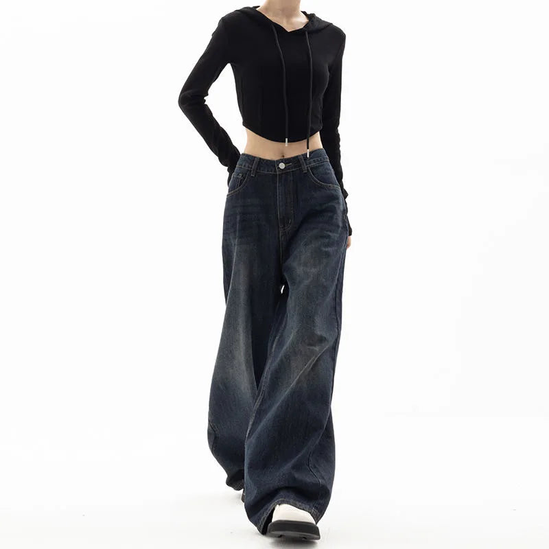 Womens Baggy Black Fade Jeans