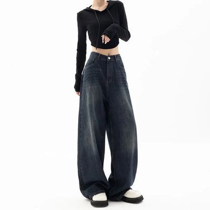 Womens Baggy Black Fade Jeans